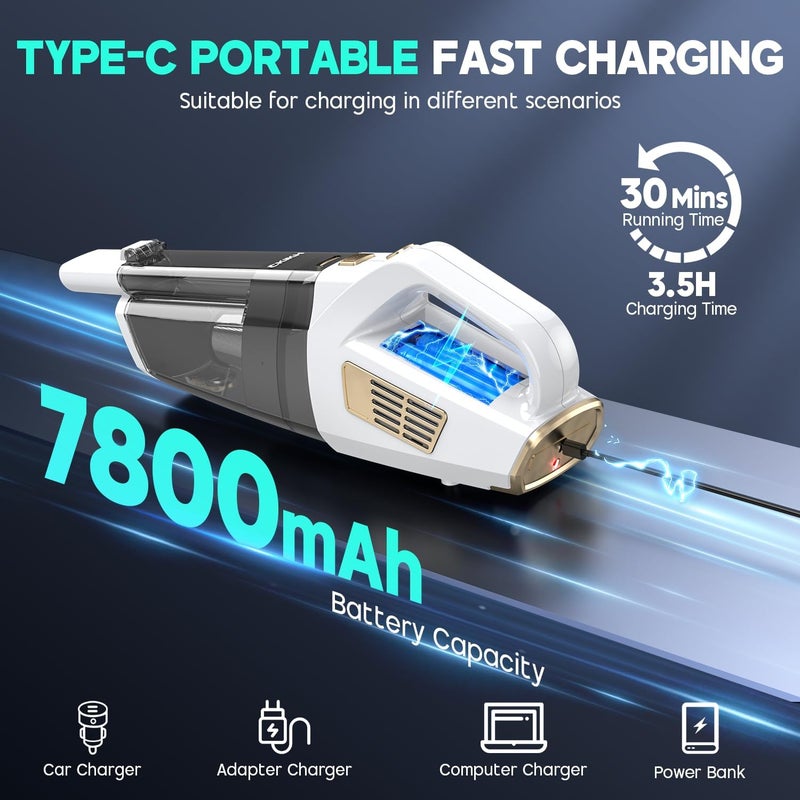 CKIKU Handheld Vacuum Cordless, 15000PA Strong Suction Hand Held Car Vacuum Cleaner Portable with Multi-Nozzles & Washable Filter, Lightweight Dust Busters Rechargeable for Home, Car, Office, Pets - Image 4